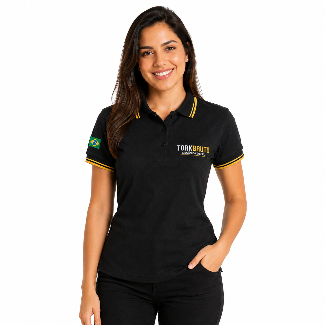 Polo feminina preta personalizada