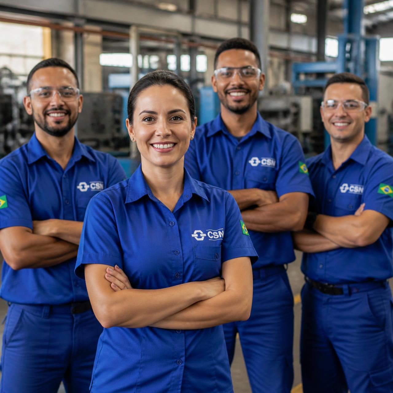 Equipe usando uniformes profissionais em ambiente industrial